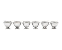 A Set of Six Georg Jensen Silver Salts with Glass Liners