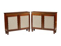 A Pair of Regency Style Brass Inlaid Mahogany Cabinets