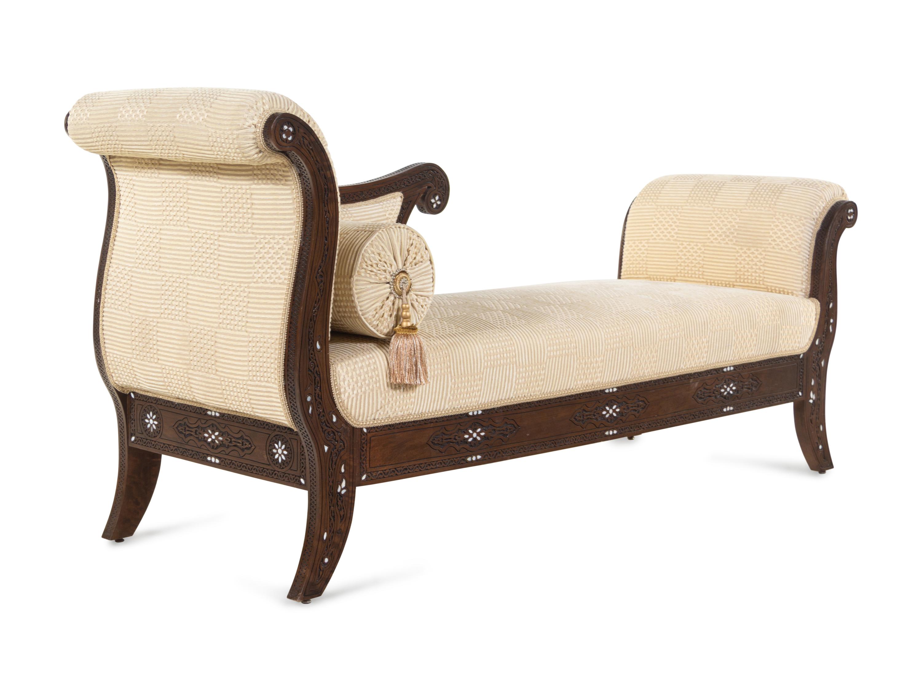 A Syrian Mother-of-Pearl Inlaid Walnut Daybed