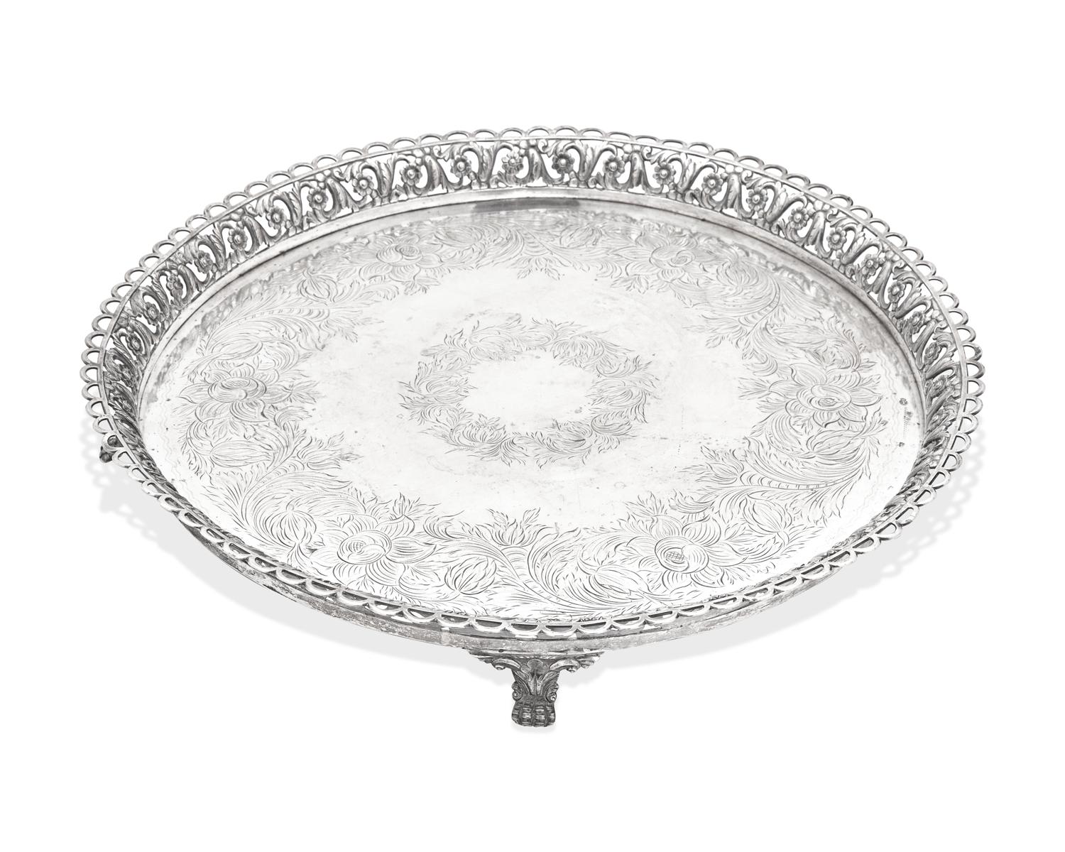 A Portuguese Silver Round Footed Tray For the Brazilian Market