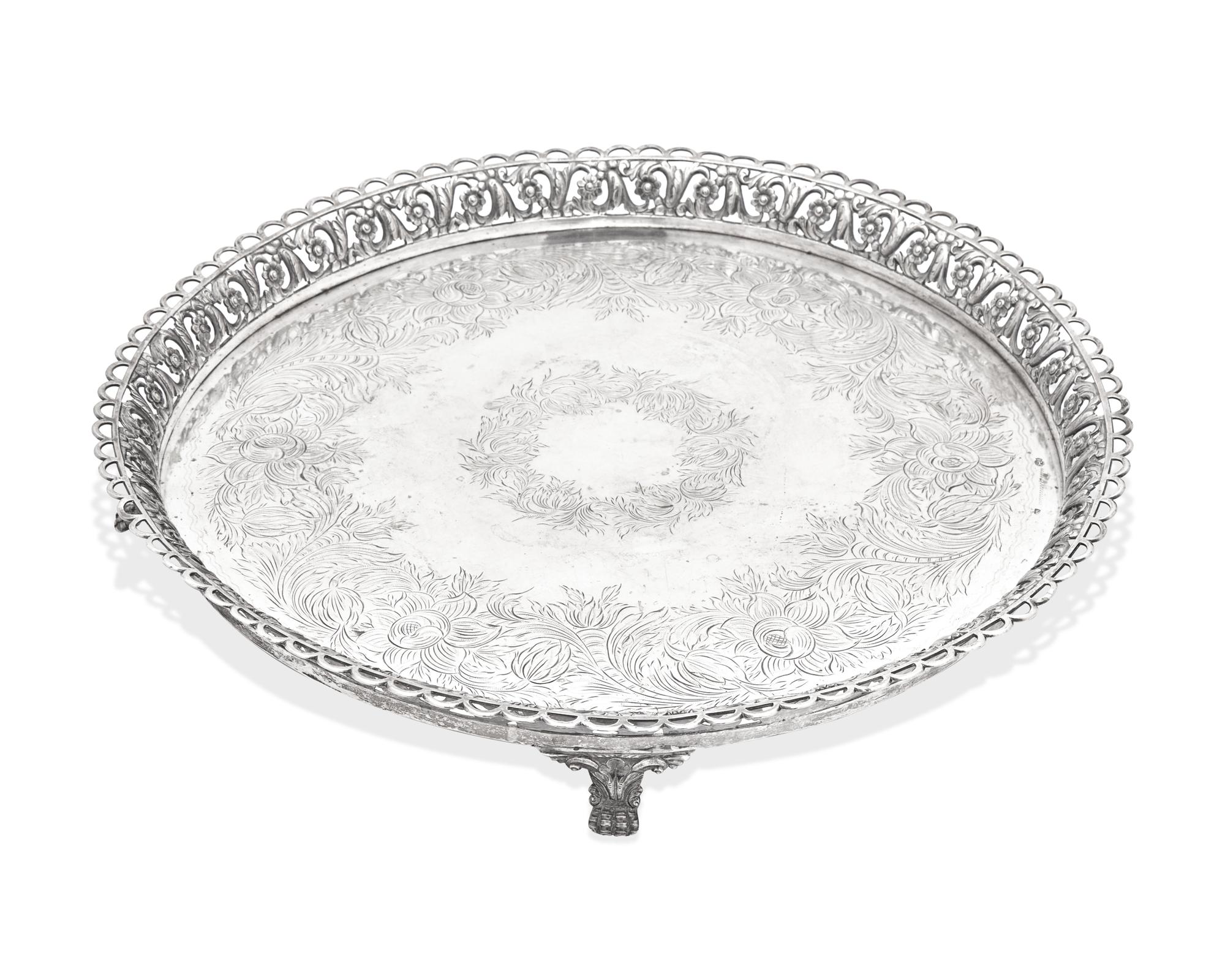 A Portuguese Silver Round Footed Tray For the Brazilian Market