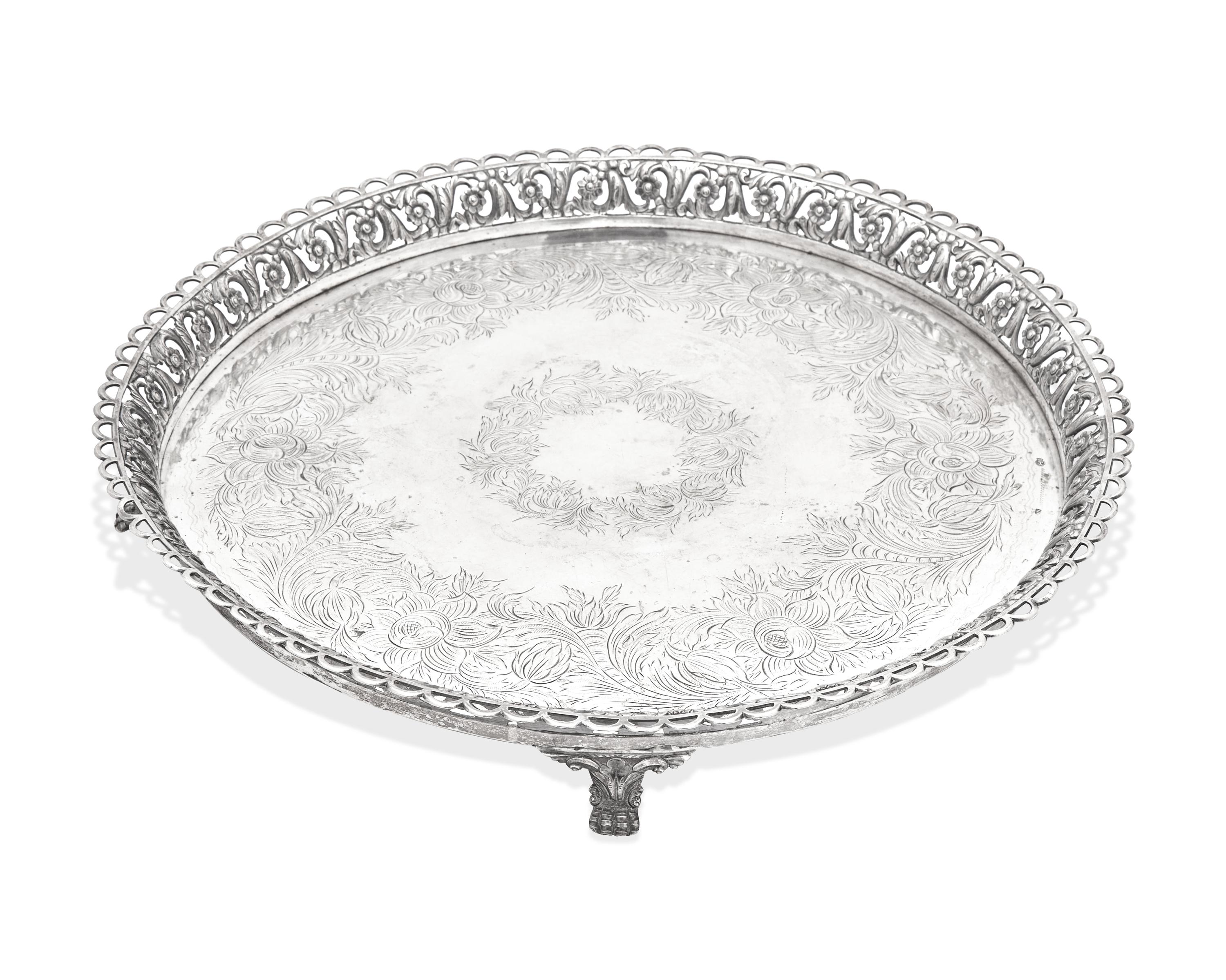 A Portuguese Silver Round Footed Tray For the Brazilian Market
