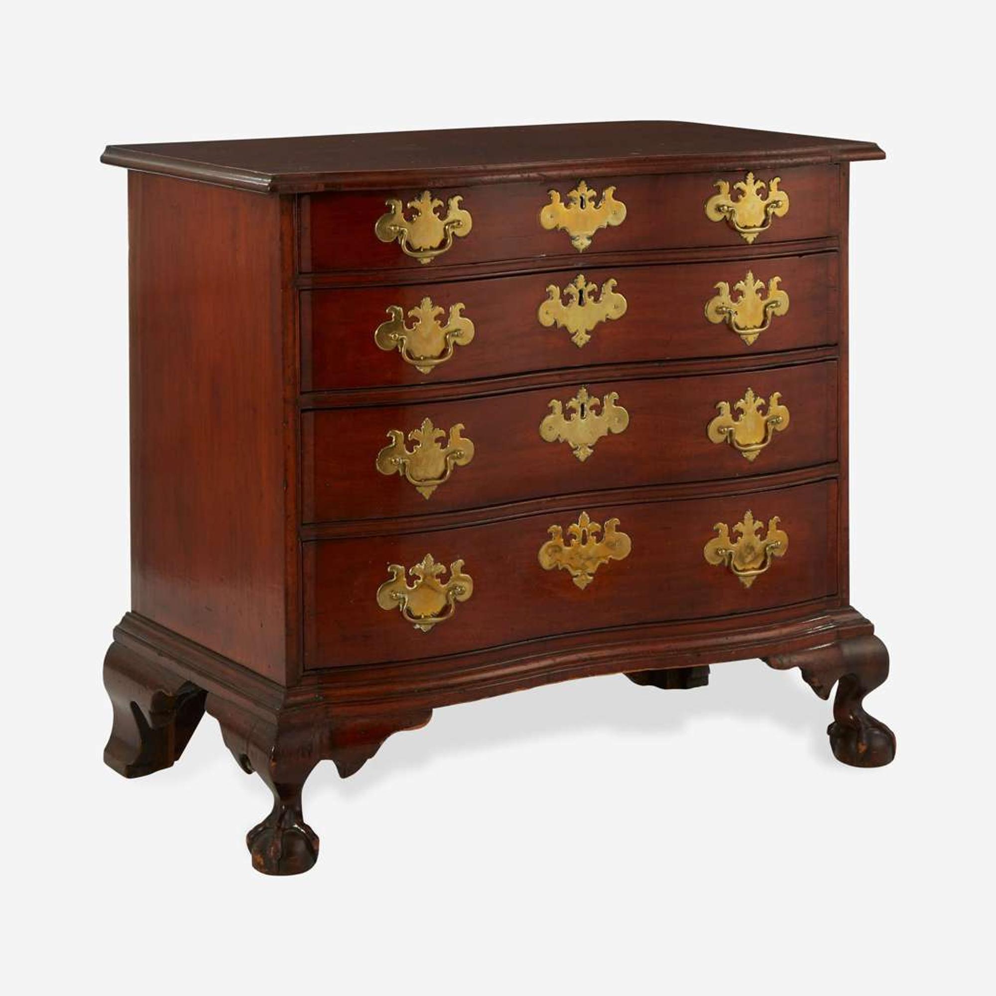 A Chippendale carved mahogany oxbow chest of drawers Boston, MA, circa 1780