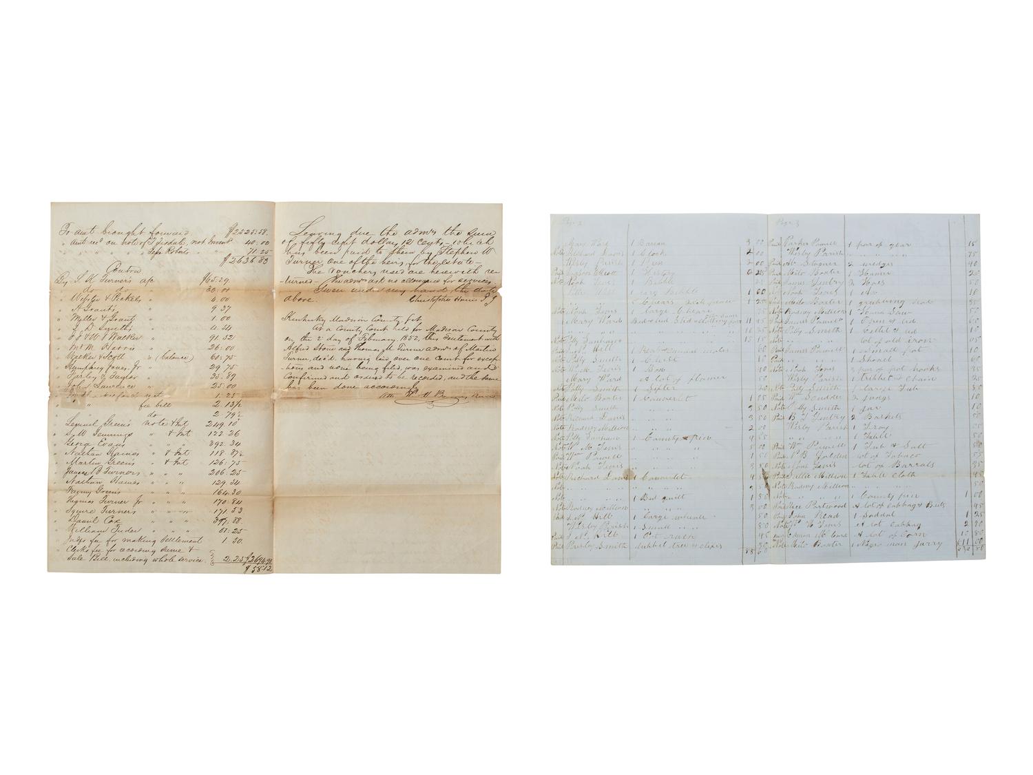 [ENSLAVEMENT & ABOLITION]. 2 documents from Madison County, KY, referencing enslaved persons. 1850s.