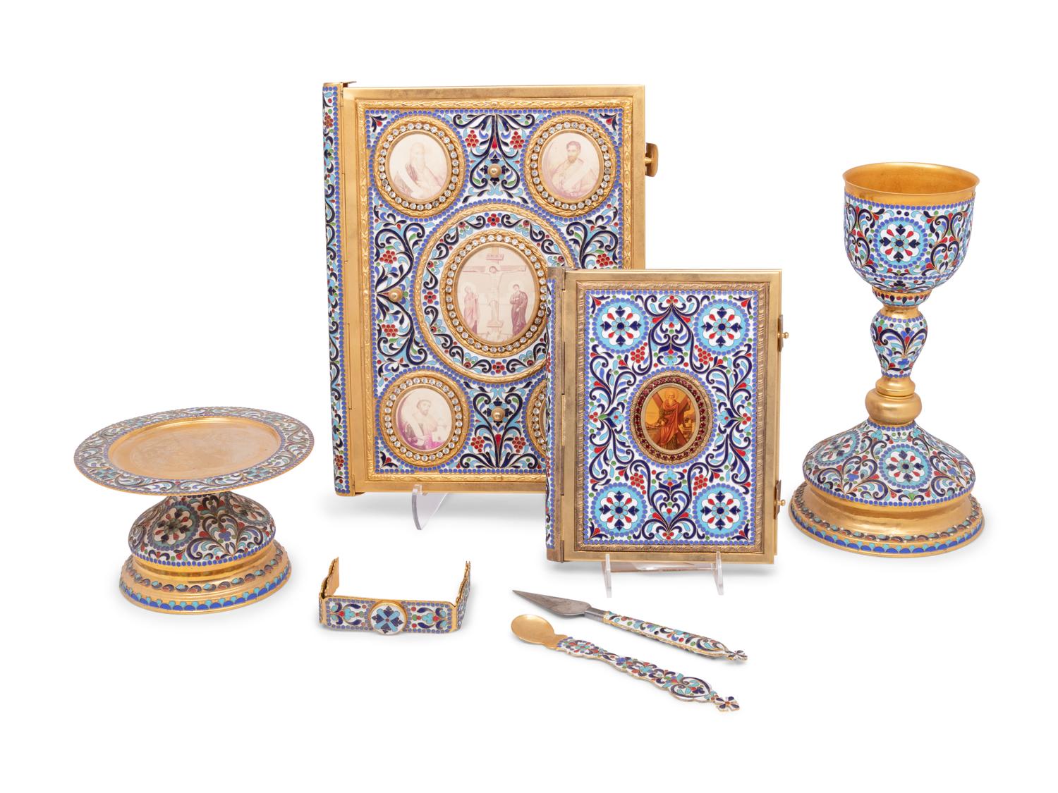 A Group of Russian Champleve Enamel Articles