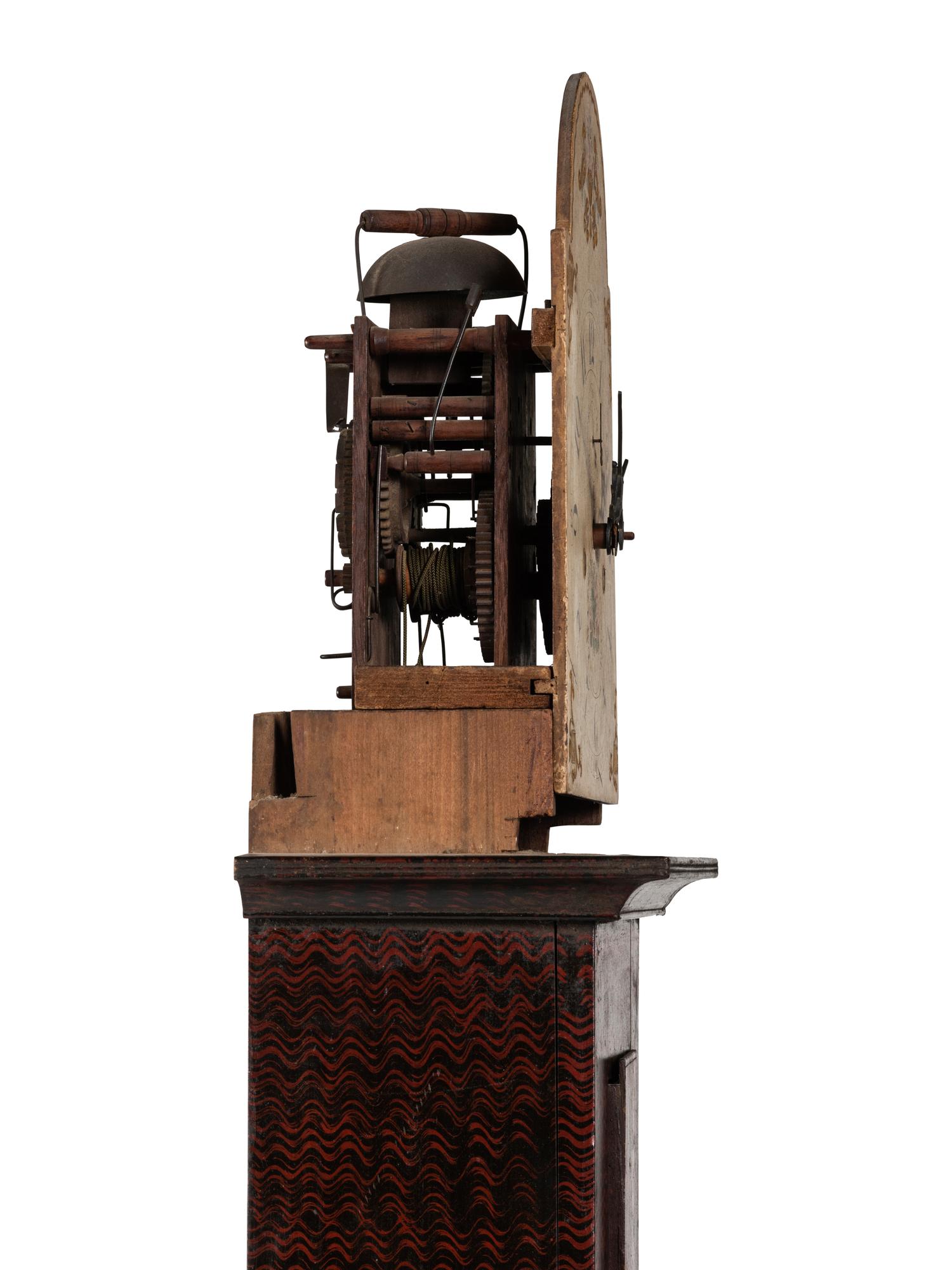 A Federal Red Grain-Painted Case Clock