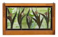 An American Leaded Glass Panel Height 18 x width 33 inches.