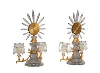 A Pair of Regency Gilt Bronze and Cut Glass Twin-Light Candelabra