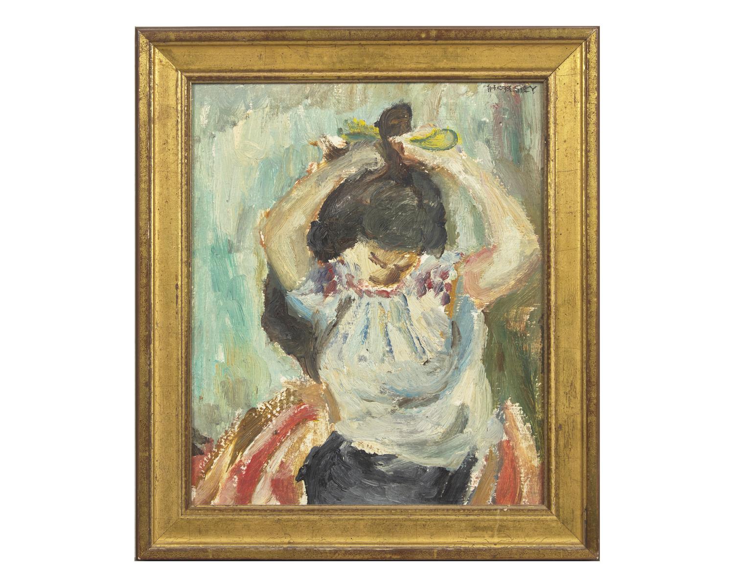 Woman Brushing Hair (1960) ; together with Lady in a Chair (1961), and Seated Nude (1970) as well as Crouching Nude (1966) by Edward Maher (American, 20th Century) (Four Works)