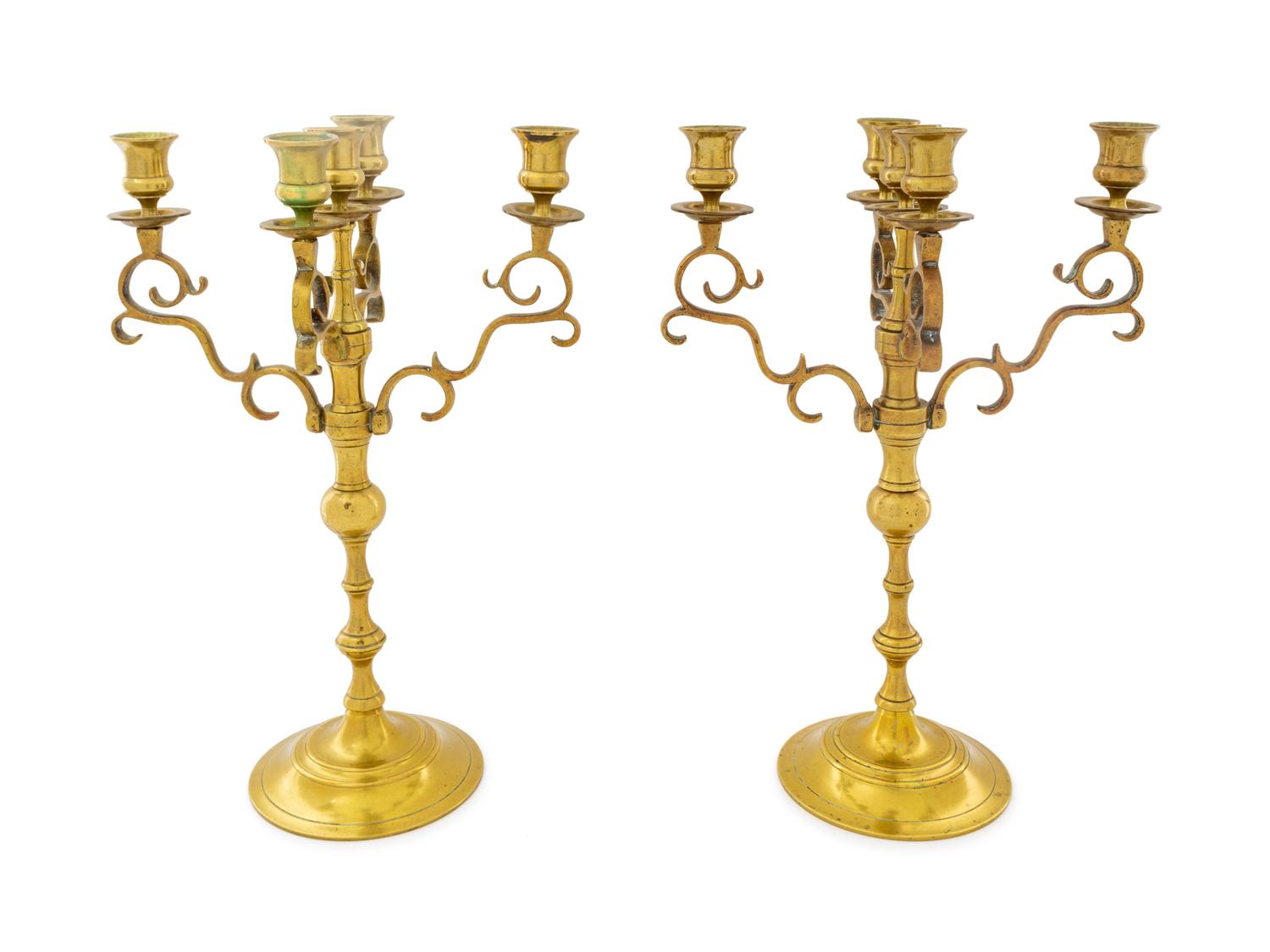 A Pair of English Brass Candelabra