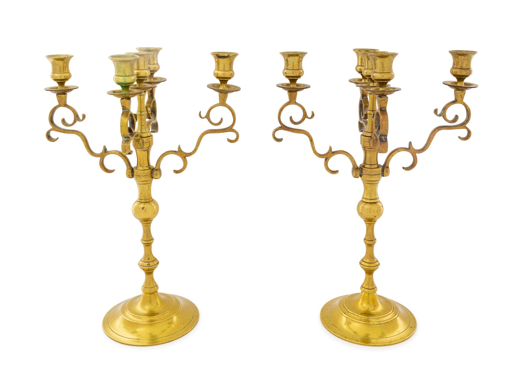 A Pair of English Brass Candelabra
