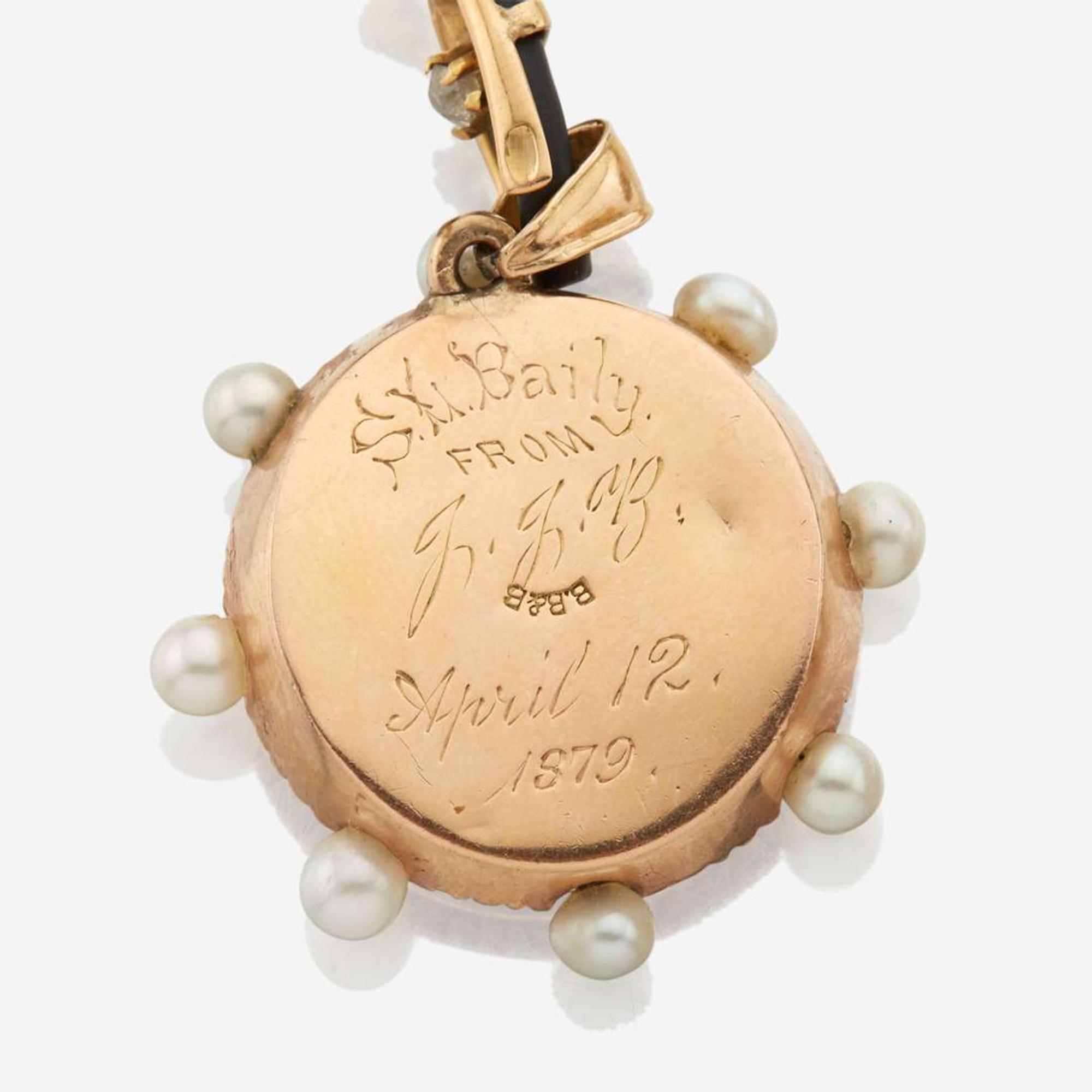 A five piece collection of antique and vintage gold jewelry and a pocket watch J.E Caldwell & Co. Bailey Banks & Biddle, and others