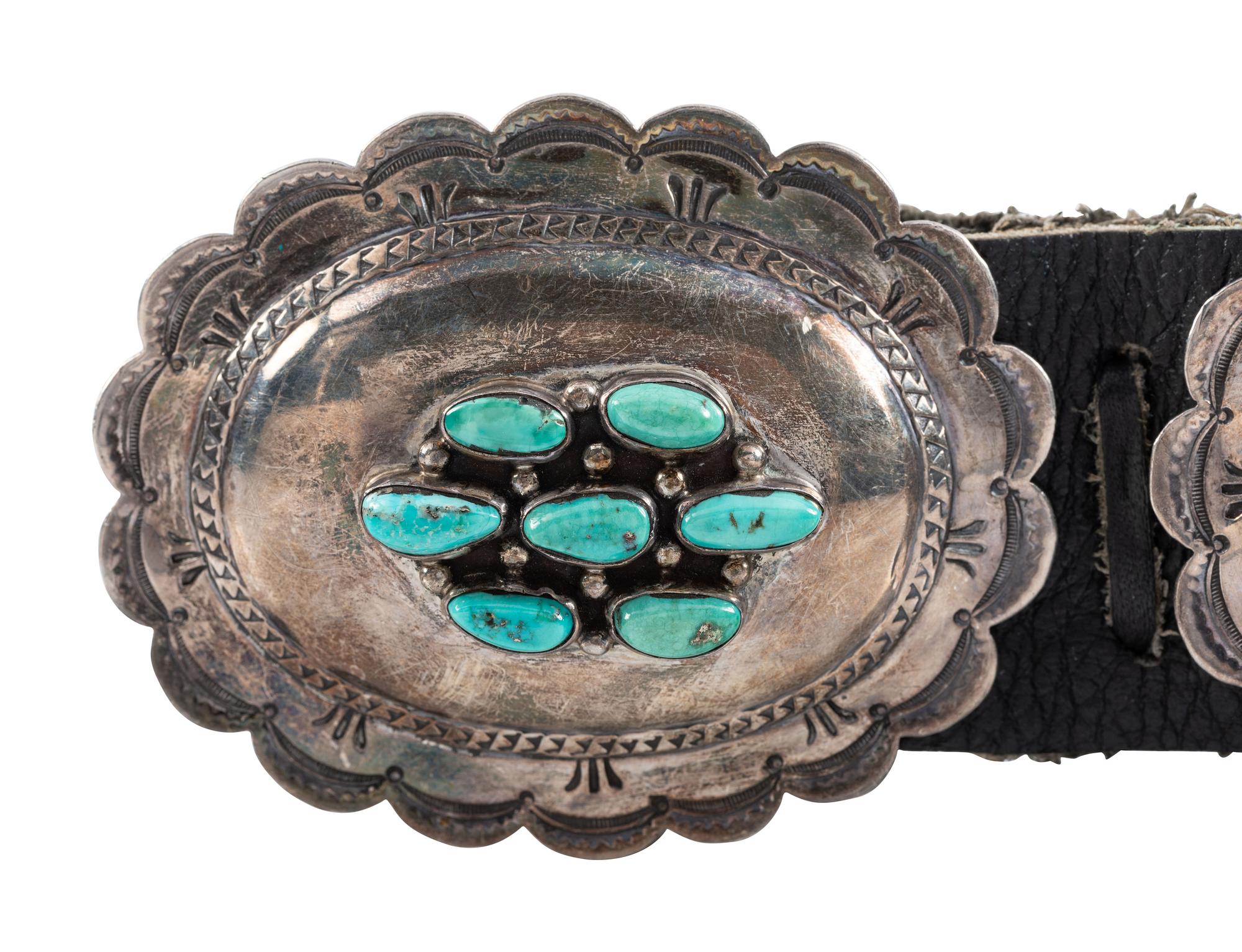 Navajo Silver and Turquoise Concha Belt