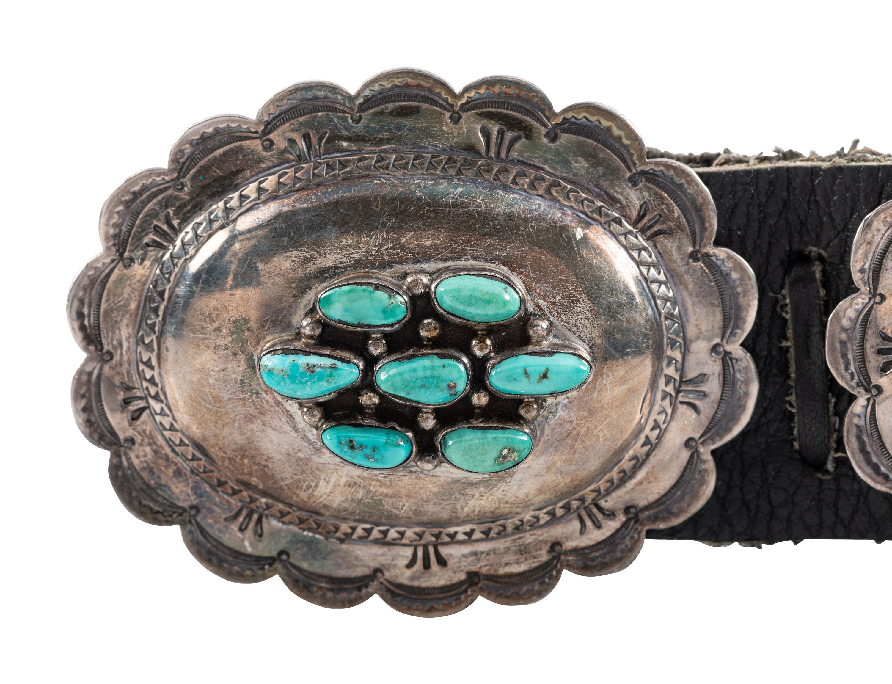 Navajo Silver and Turquoise Concha Belt