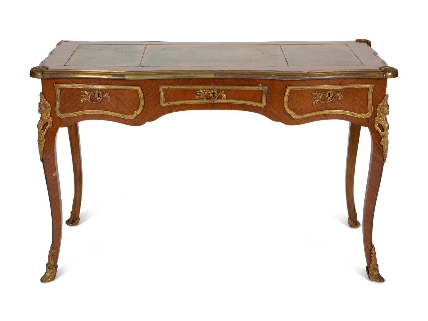 A Louis XV Style Gilt Bronze Mounted Bureau Plat