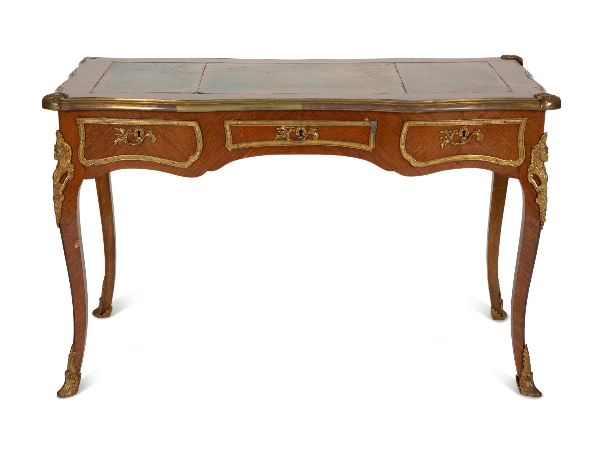 A Louis XV Style Gilt Bronze Mounted Bureau Plat