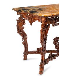 An Italian Rococo Carved Walnut Marble-Top Console Table