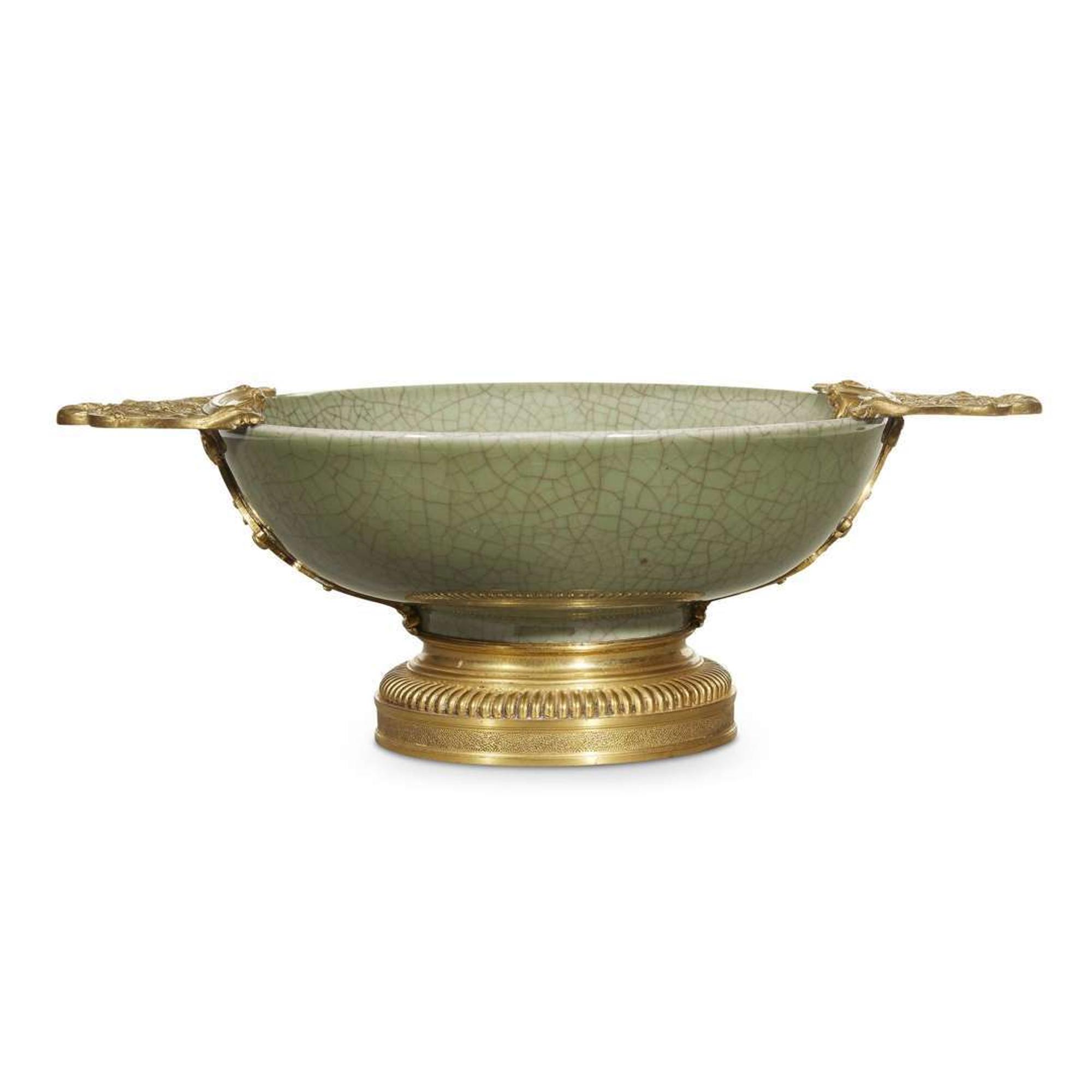 A Régence style gilt-bronze mounted Chinese celadon-glazed porcelain bowl 19th century