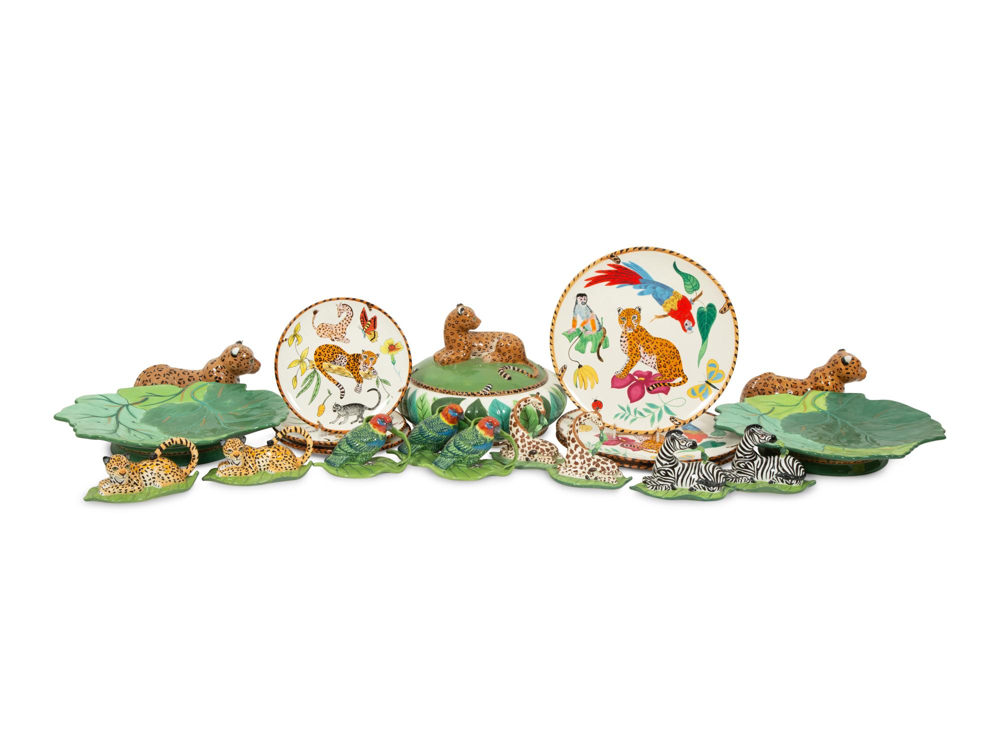 A Group of Lynn Chase Jungle Jubilee Tableware