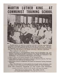 [KING, Martin Luther, Jr. (1929-1968)]. Martin Luther King...at Communist Training School . Promotional flyer issued by the Alert Americans Association, ca 1963-1964.