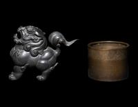 A Chinese Fu Lion-Form Censer and A Japanese Inlaid Bronze Censer