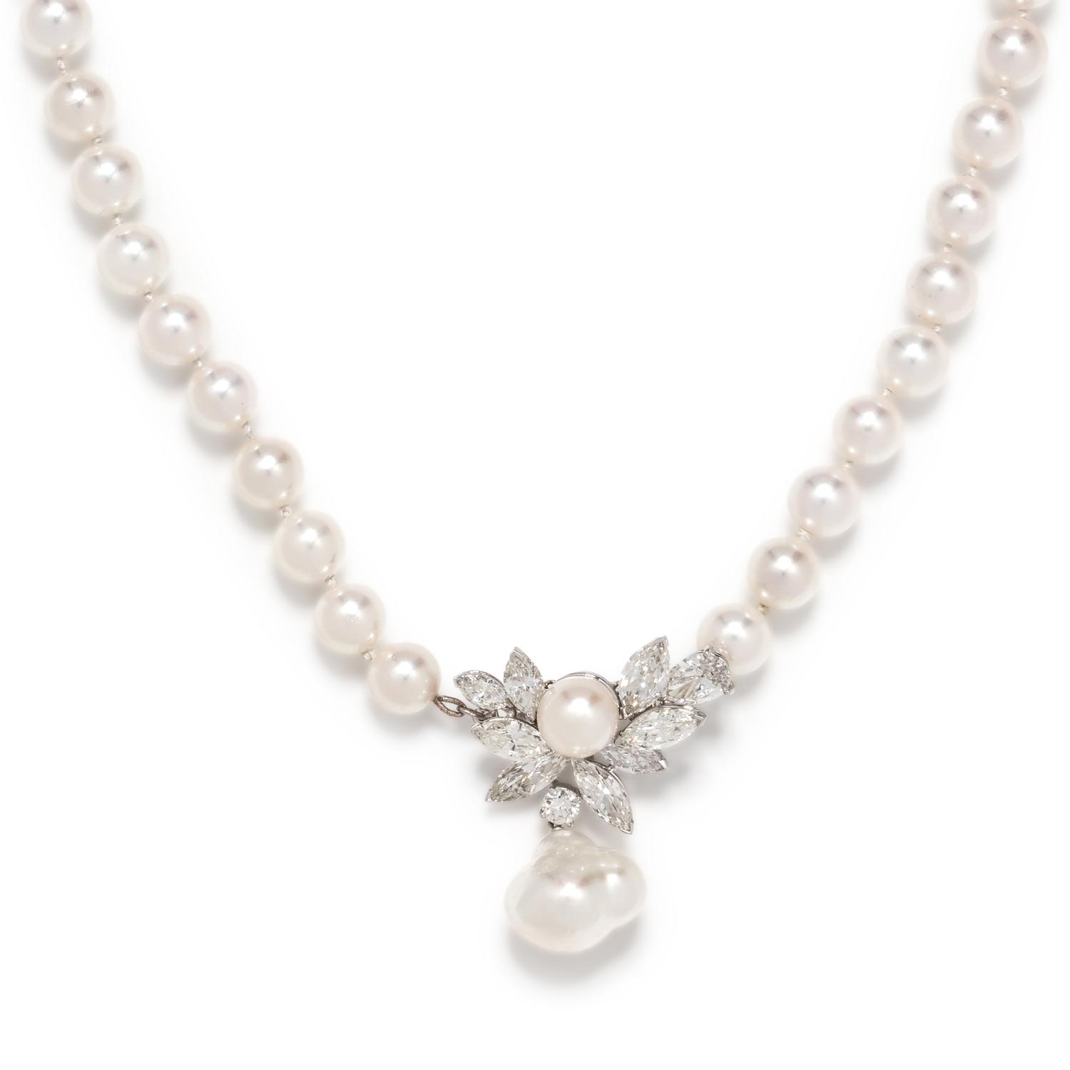 DIAMOND AND CULTURED PEARL NECKLACE