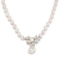DIAMOND AND CULTURED PEARL NECKLACE