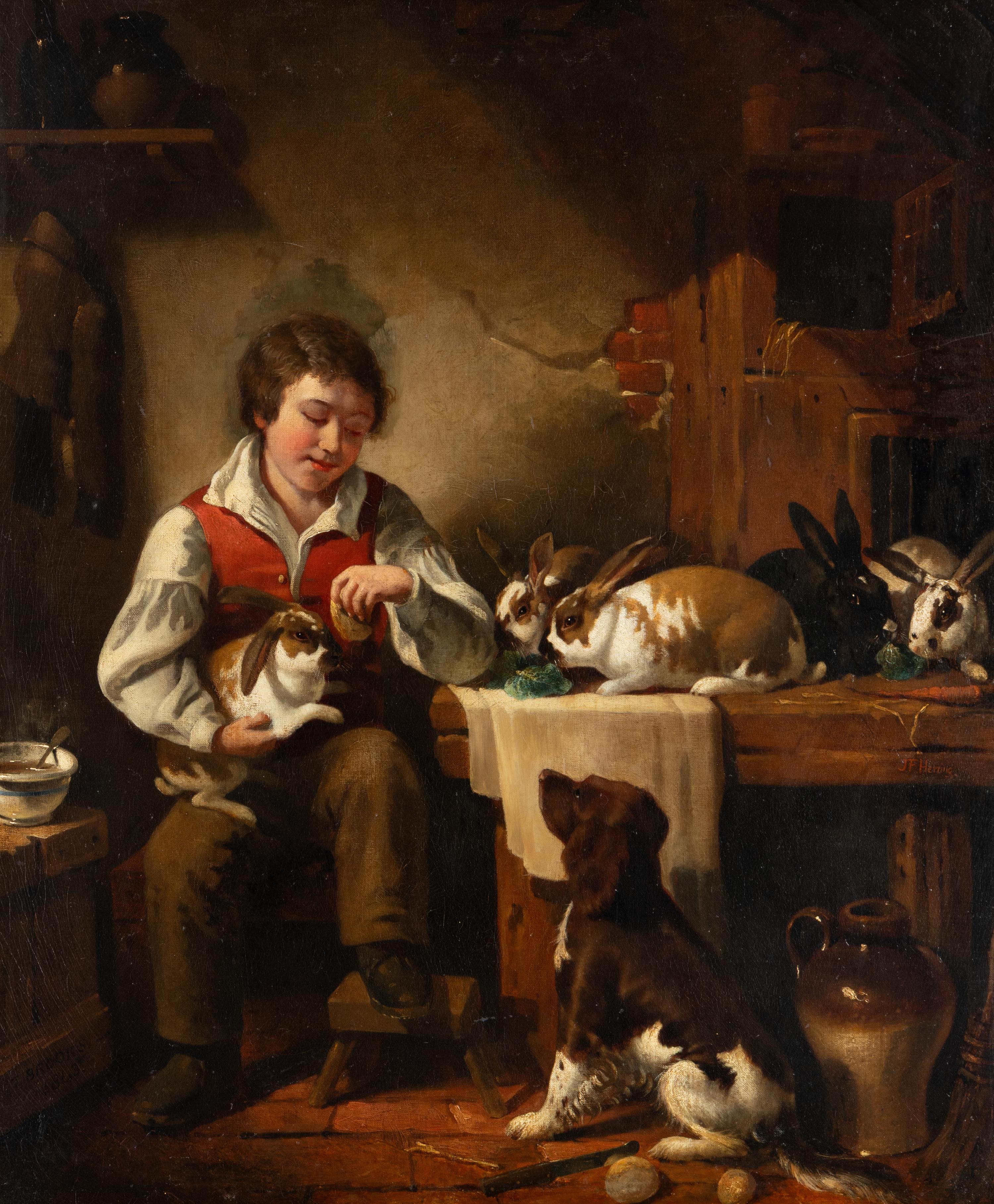 Thomas Brooks (British, 1818-1891) — A Young Boy with his Pet Rabbits and Dog , 1843