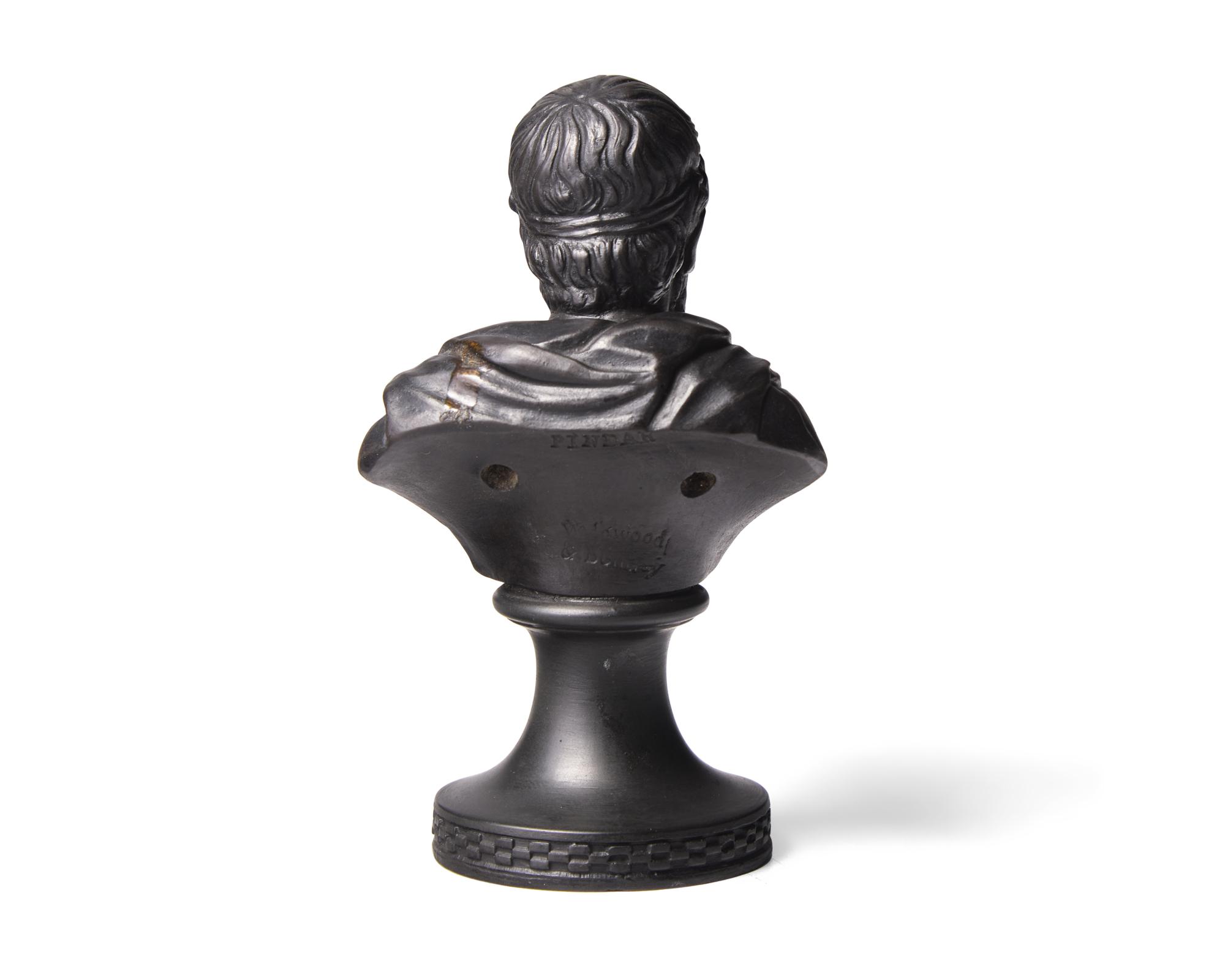 A Miniature Wedgwood and Bentley Black Basalt Bust of Pindar