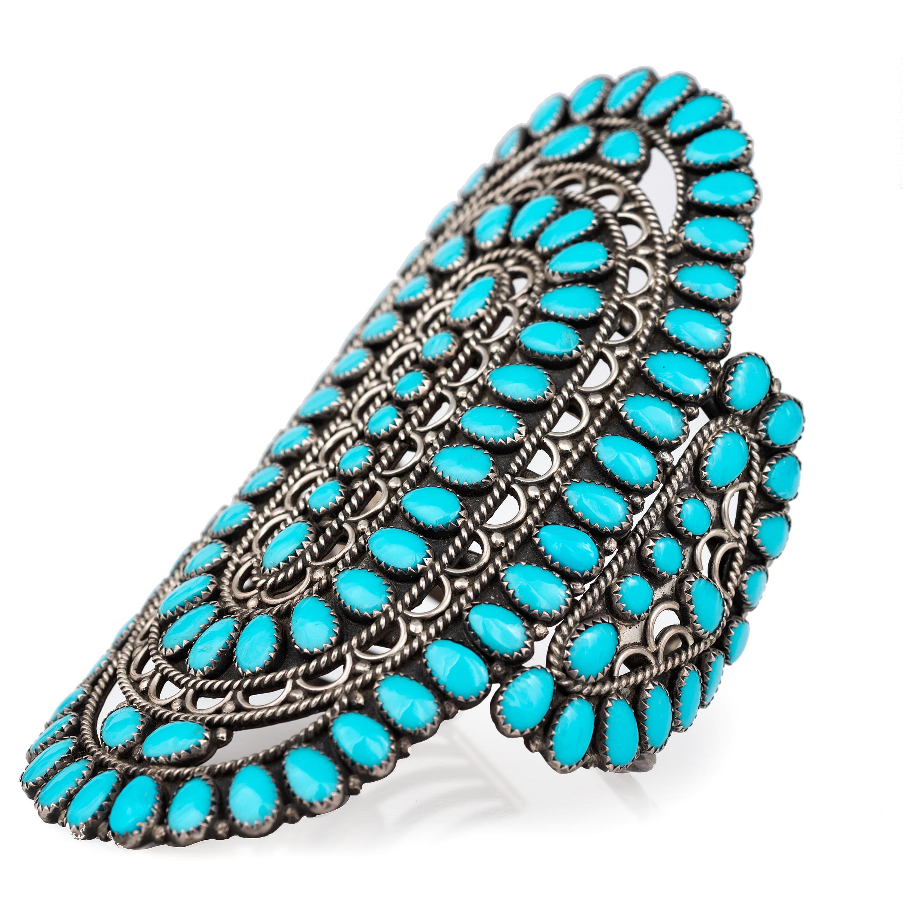 Large Sterling Silver and Turquoise Cluster Cuff Bracelet
