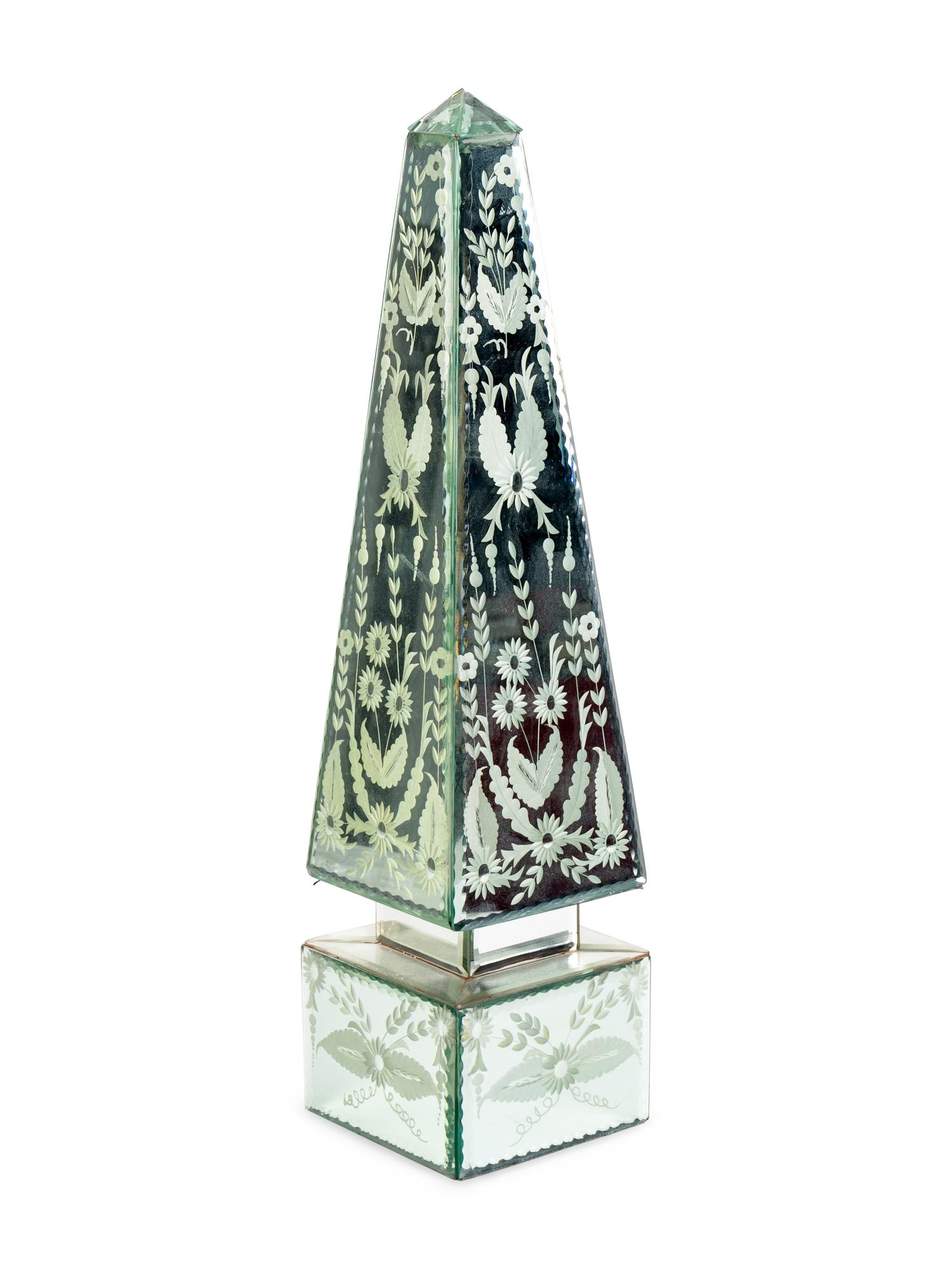 A Venetian Neoclassical Style Etched Glass Obelisk — 19TH/20TH CENTURY