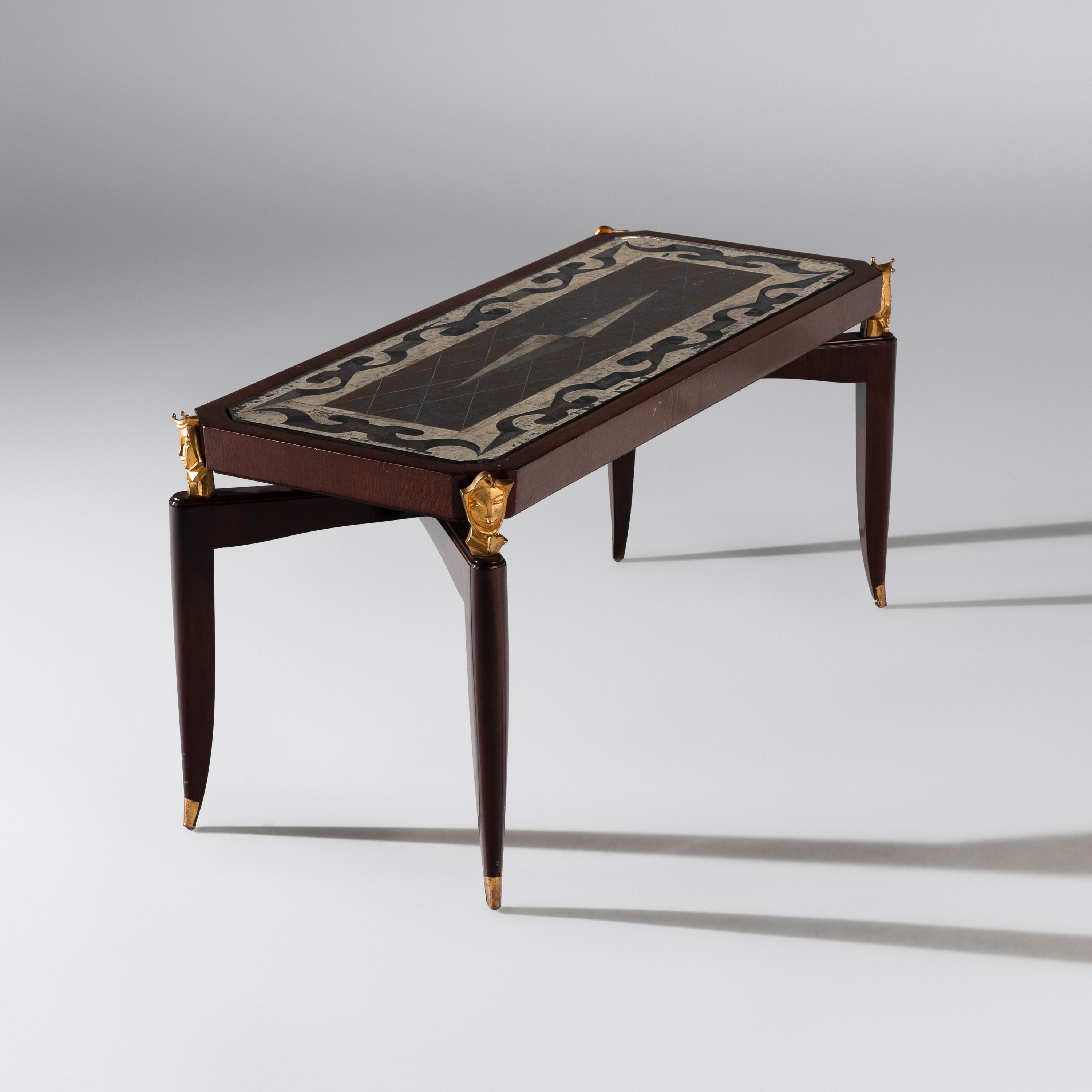 Art Deco Early 20th Century — Gilt Bronze Mounted Verre Eglomise Coffee Table, France