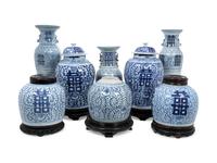 A Group of Eight Chinese Export Blue and White Porcelain Jars and Vases — 19TH/20TH CENTURY