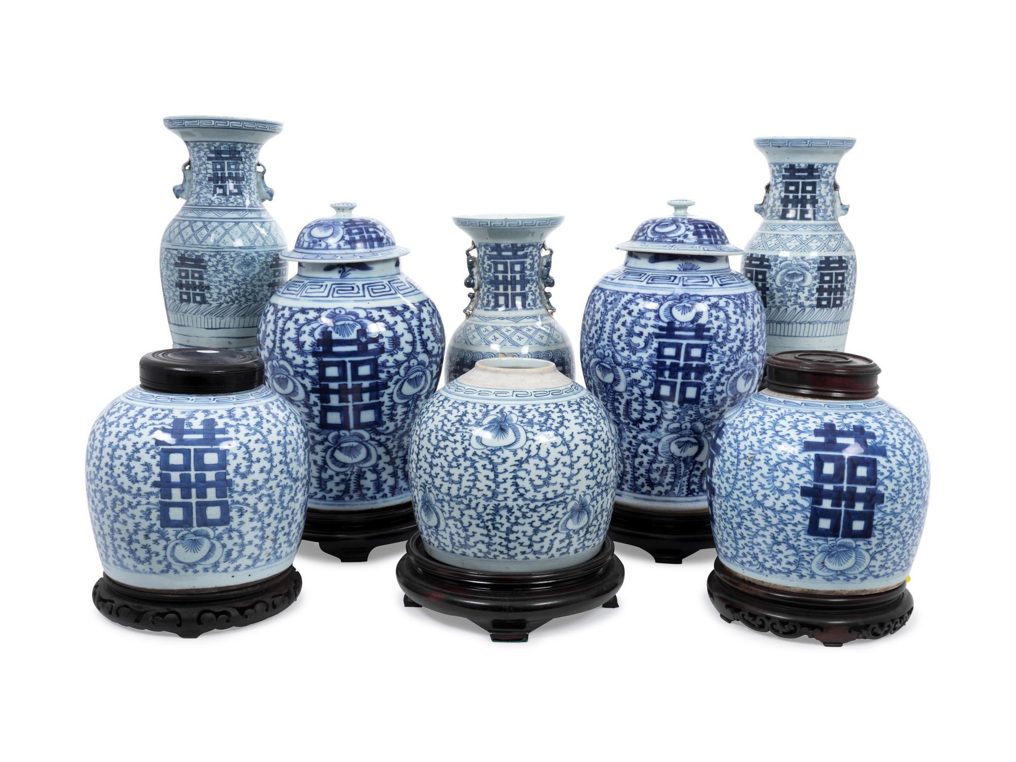 A Group of Eight Chinese Export Blue and White Porcelain Jars and Vases — 19TH/20TH CENTURY