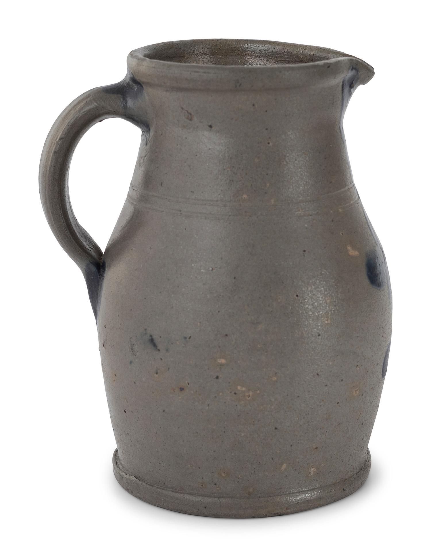 Three Cobalt Decorated Stoneware Pitchers