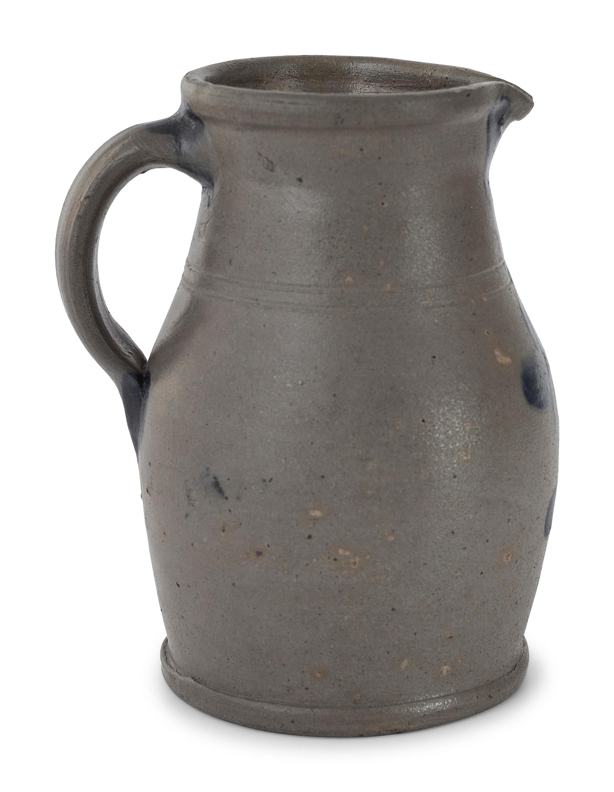 Three Cobalt Decorated Stoneware Pitchers