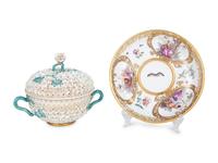 A Meissen Porcelain Schneeballen Covered Cup and Saucer — 19TH CENTURY