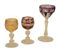 A Collection of Bohemian Cut-to-Clear Colored Cordial Glasses