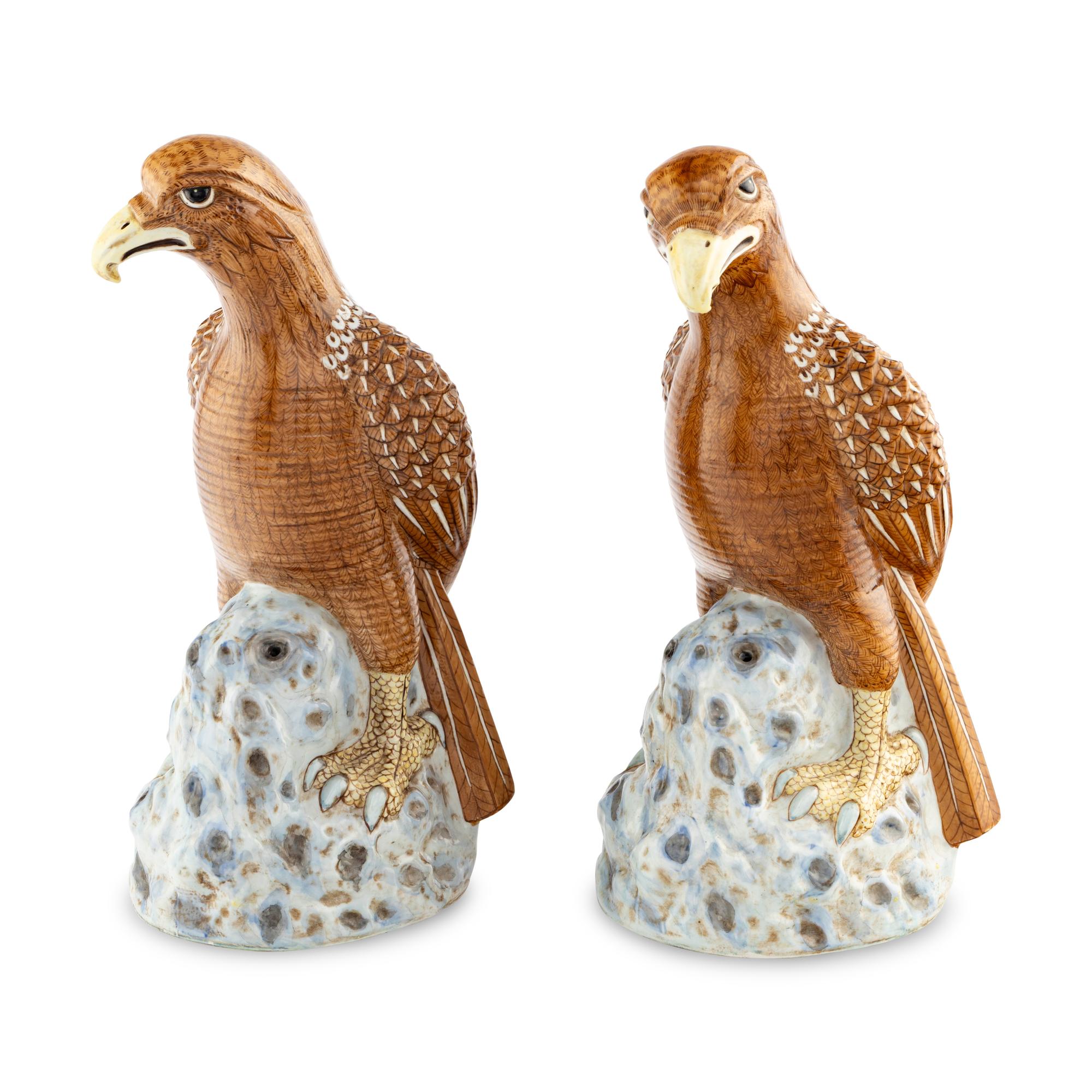 A Pair of Large Chinese Export Porcelain Models of Eagles
