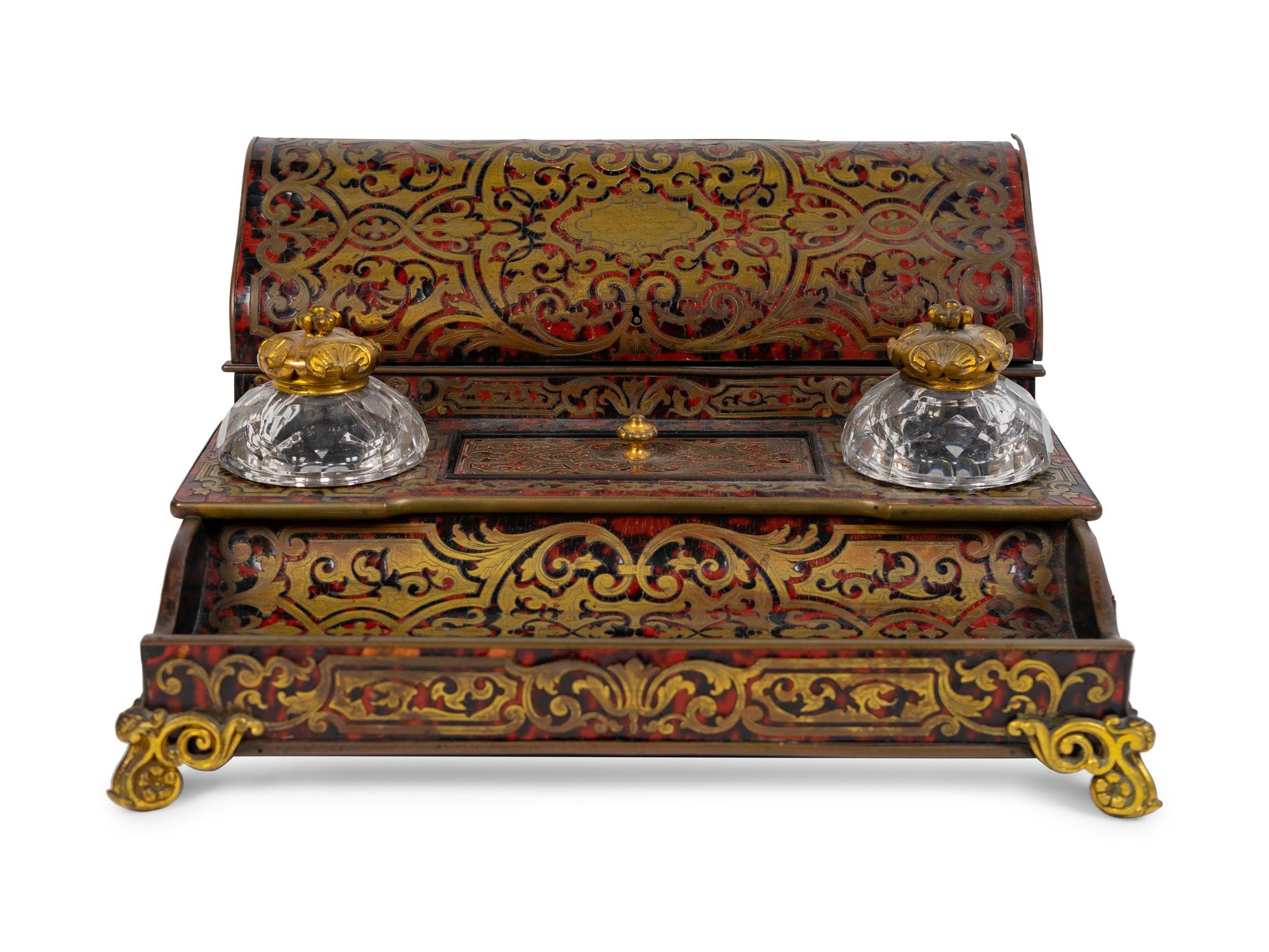 A French Tortoise Shell Inlaid Boulle Marquetry Standish