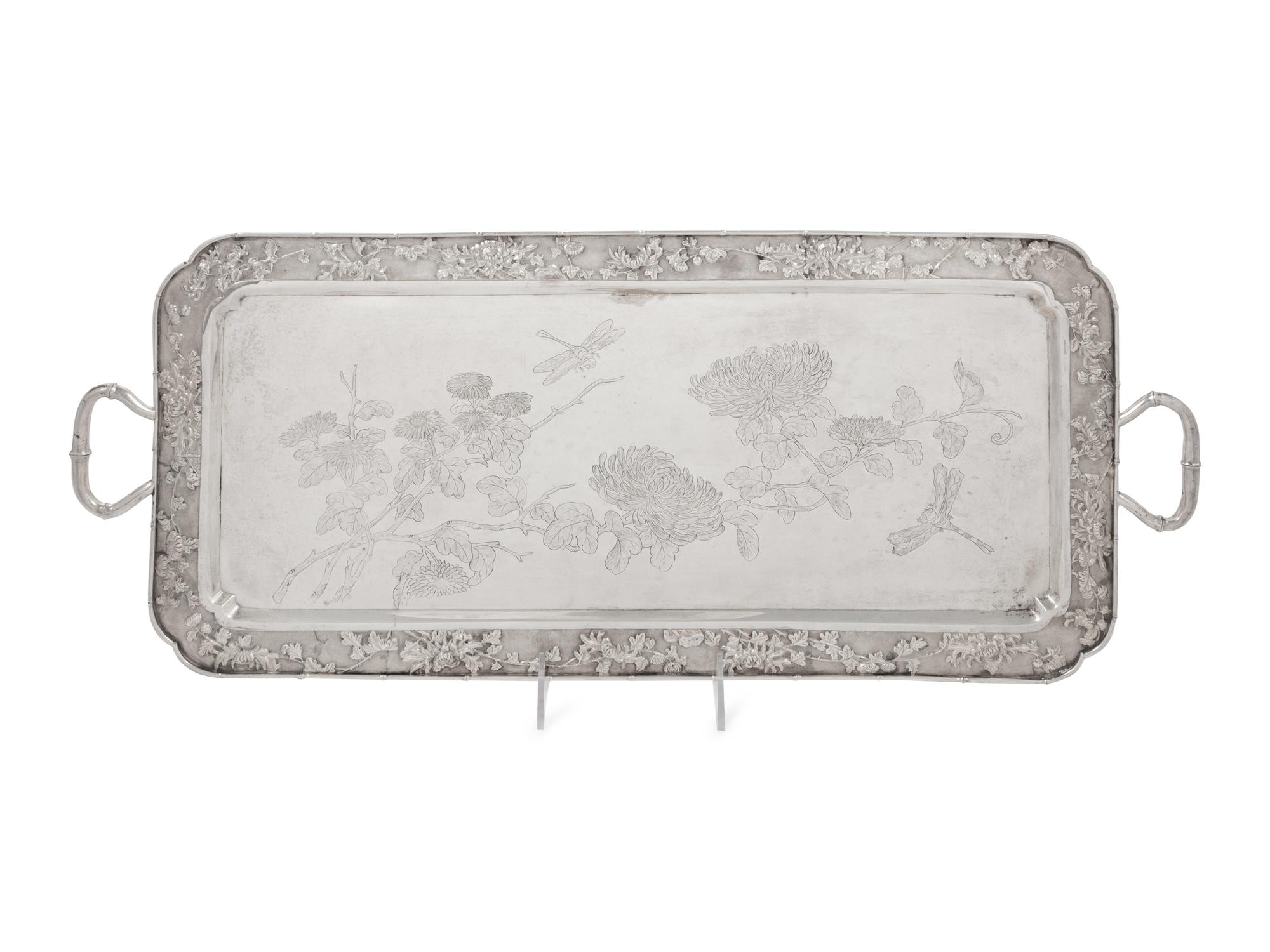 A Chinese Export Silver Serving Tray