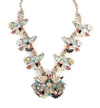 Zuni Silver and Multi-Stone Mosaic Inlay Hummingbird Necklace Length 26 inches