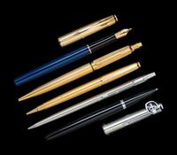 Two Uninked Parker Fountain Pens and Three Other Parker Writing Instruments