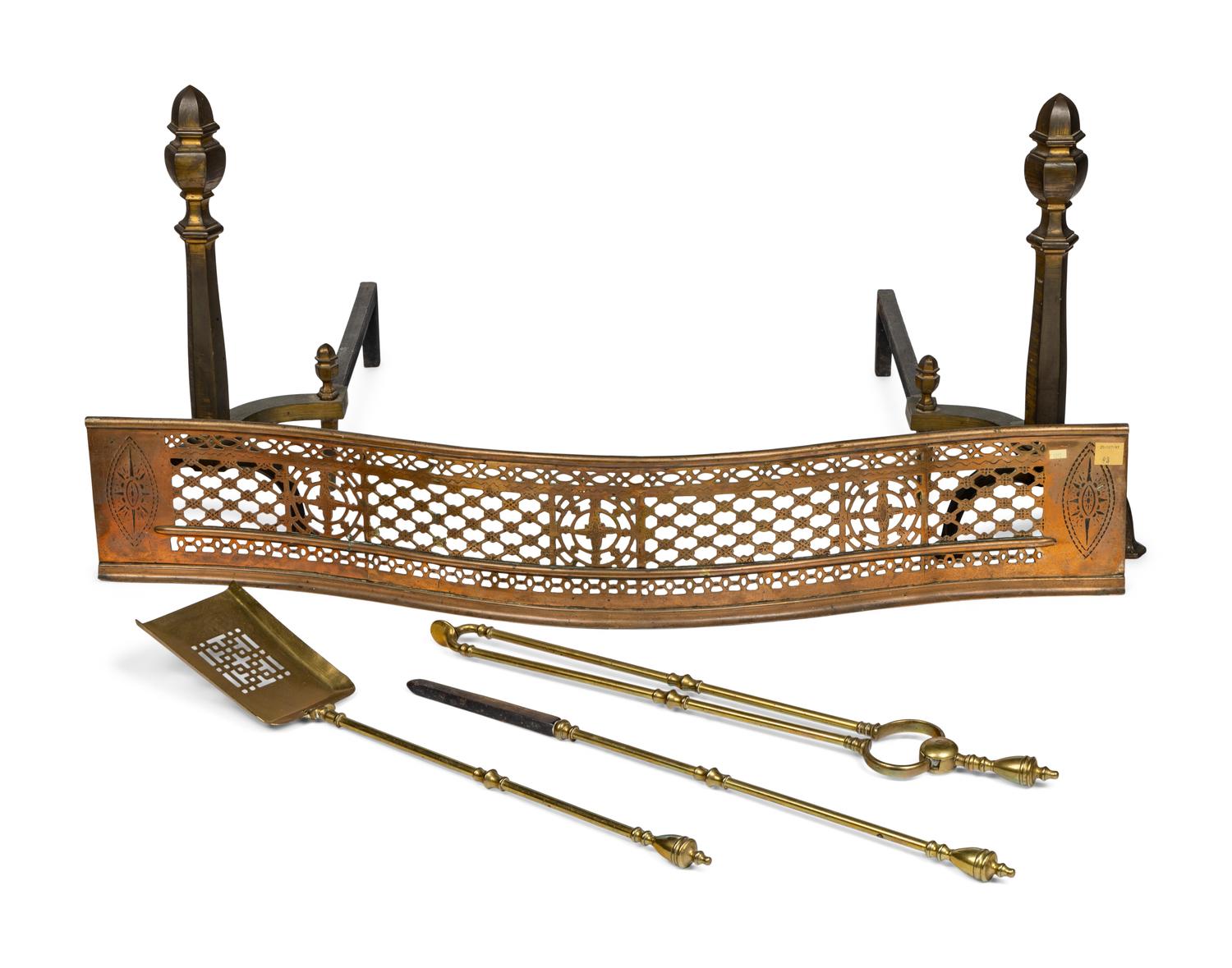 A George III Brass Fireplace Fender and Andirons