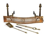 A George III Brass Fireplace Fender and Andirons