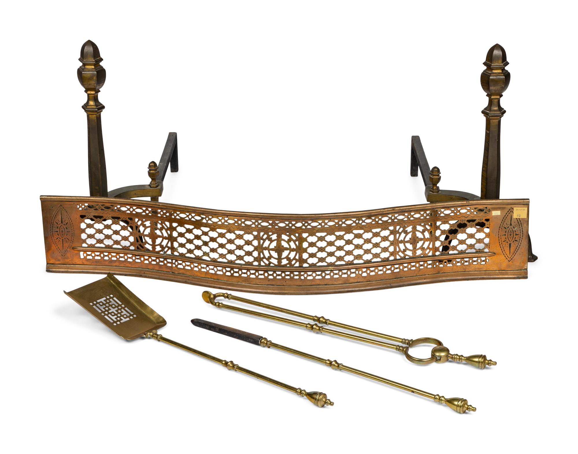 A George III Brass Fireplace Fender and Andirons