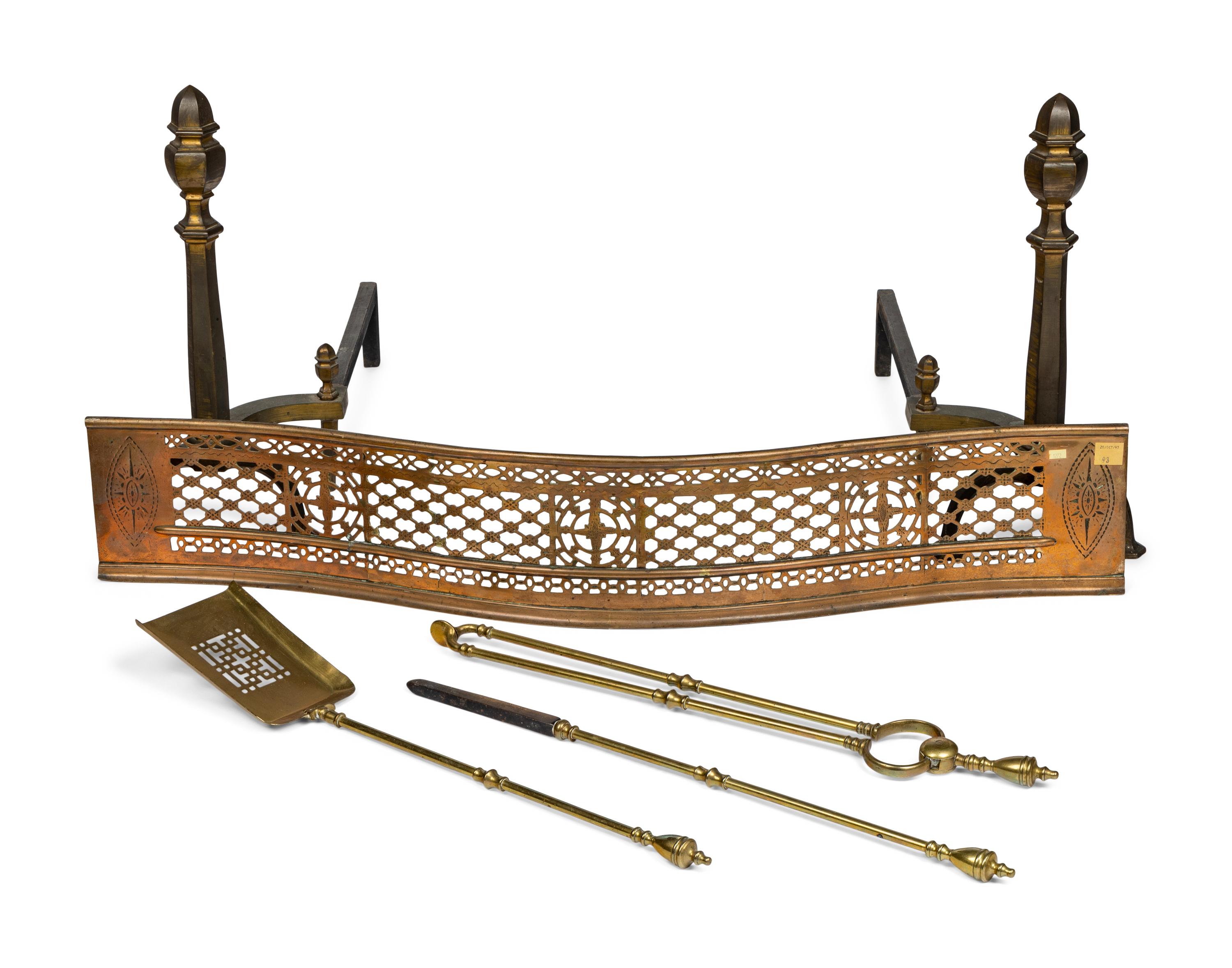 A George III Brass Fireplace Fender and Andirons