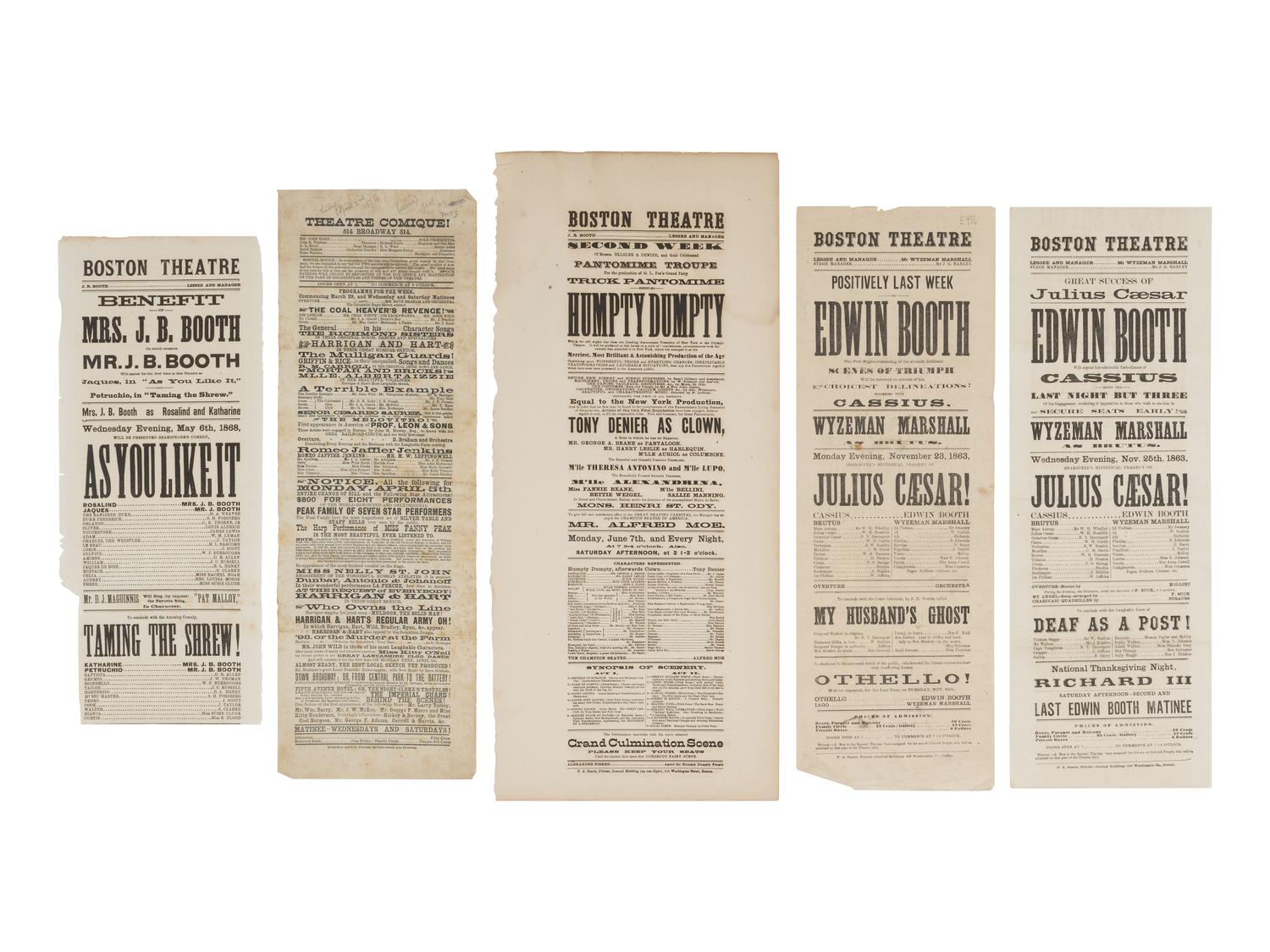 [LINCOLN - THEATER]. 9 theatrical broadsides, incl. "Laura Keene's Varieties" and "The Great Rebellion!"