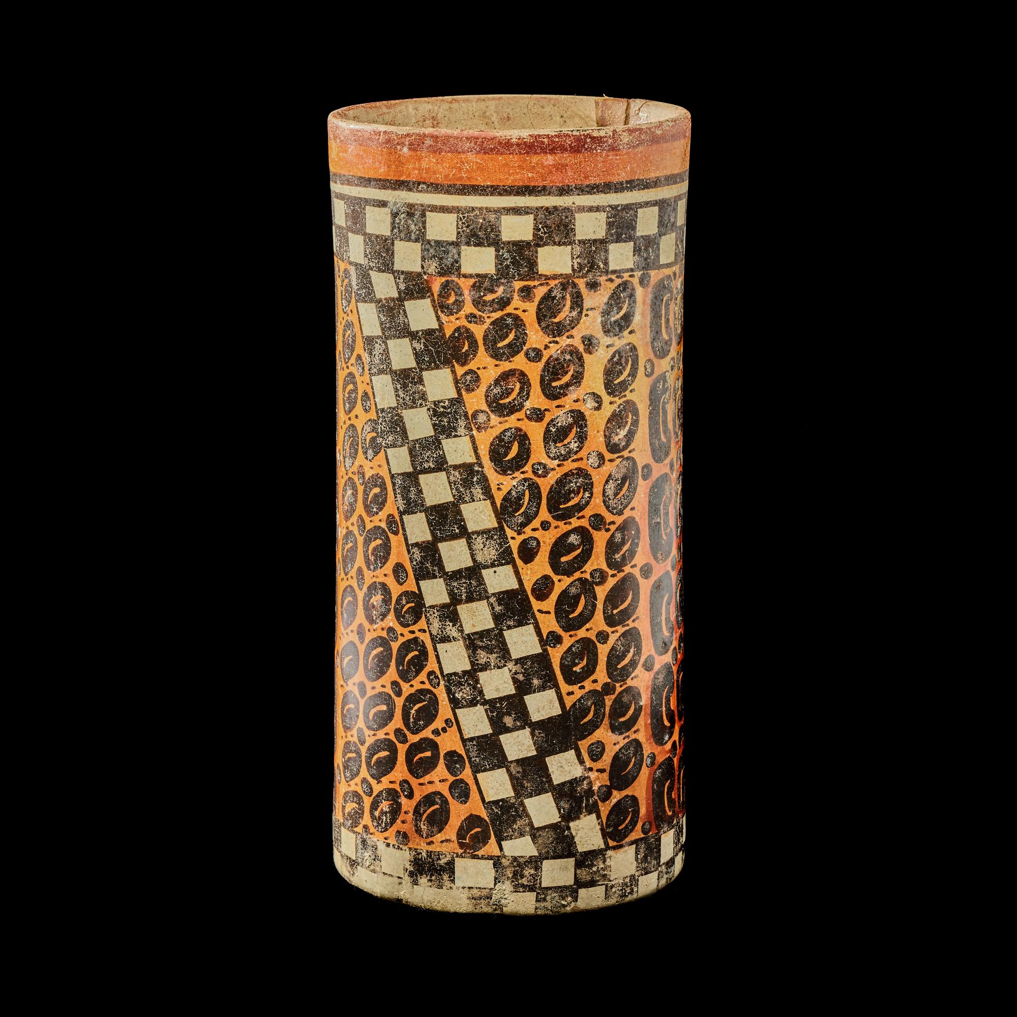 A Maya Polychrome Cylinder Vessel