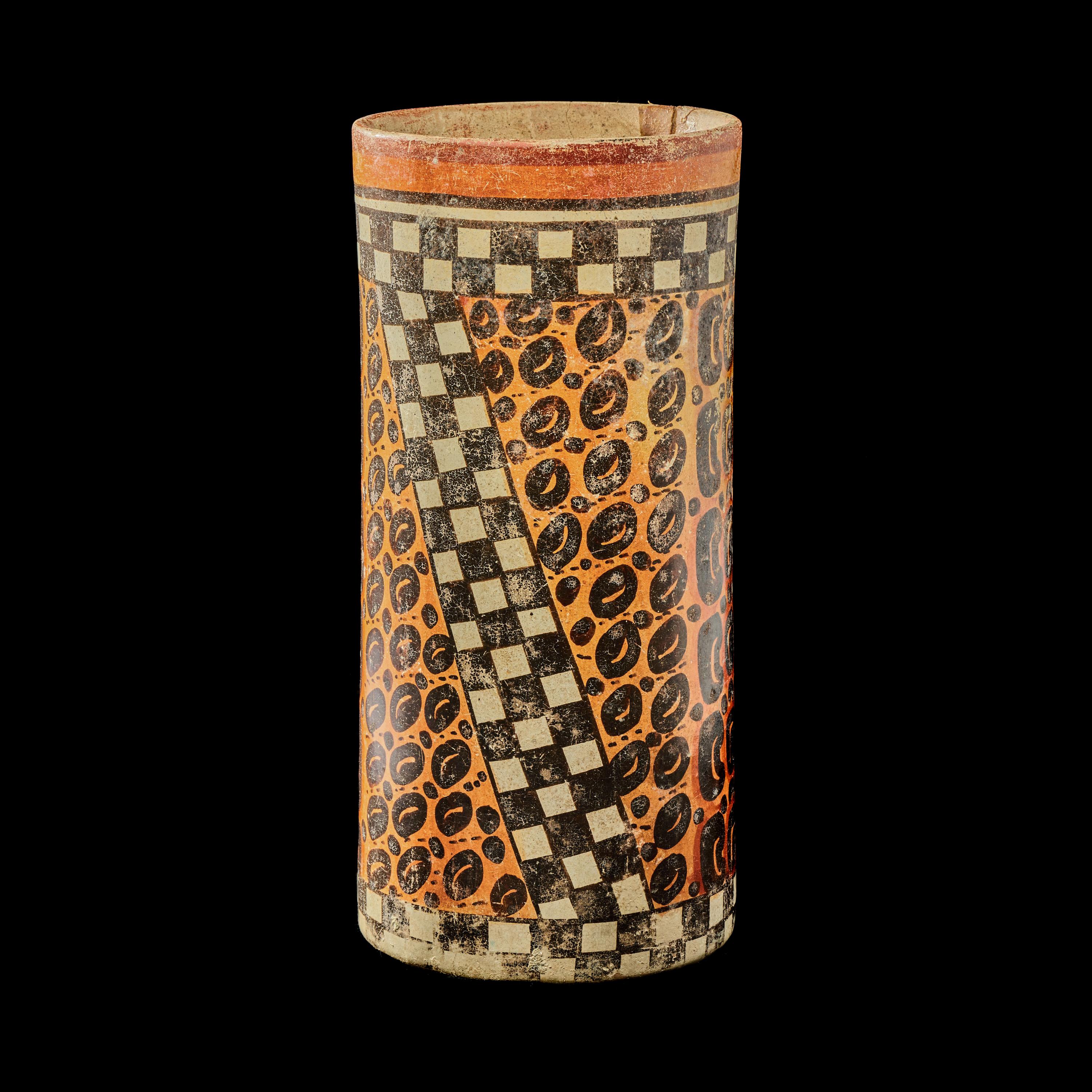 A Maya Polychrome Cylinder Vessel